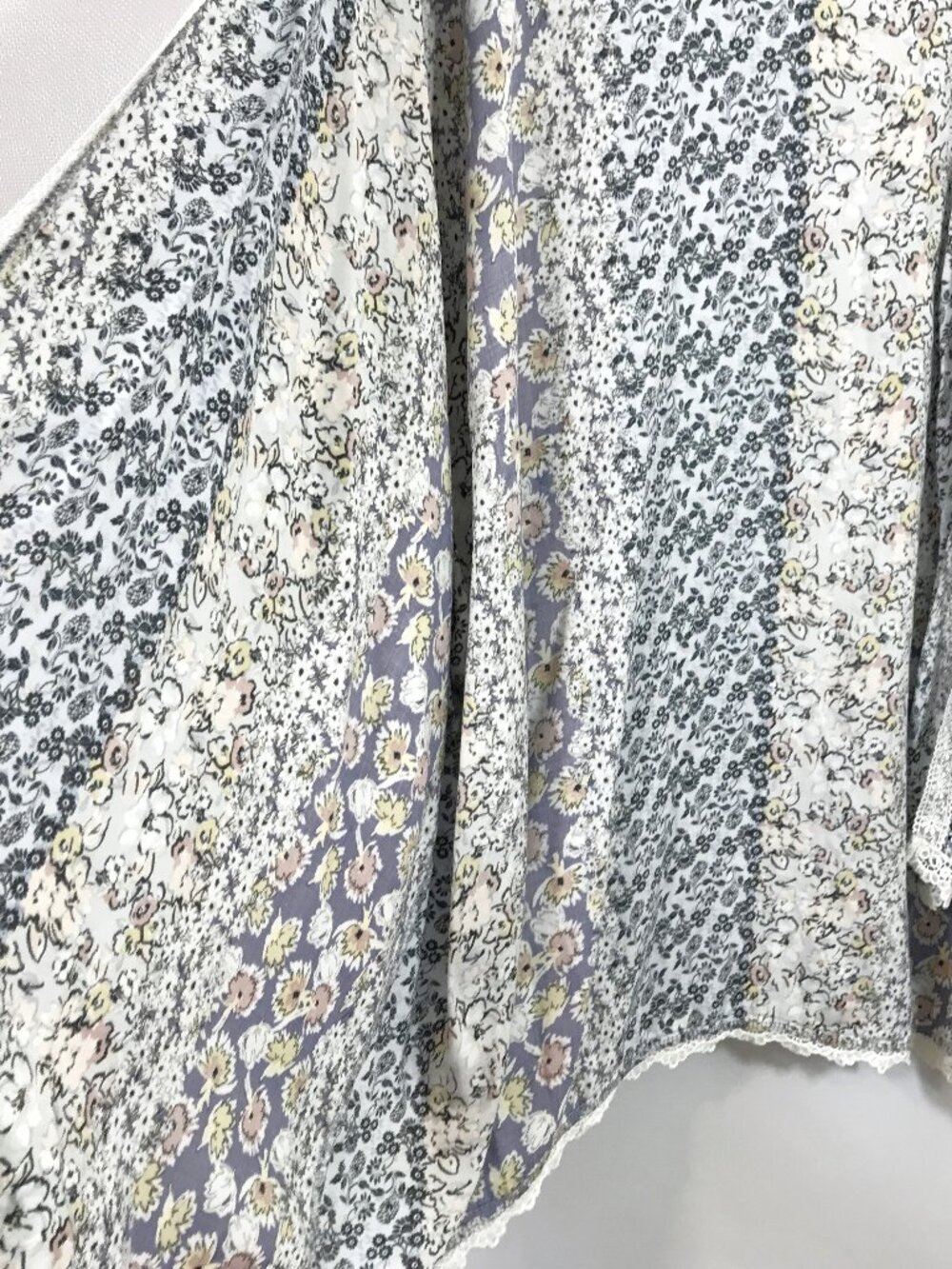 Ruffle Bell Sleeve Floral Duster Kimono Navy Blue Multicolor Sz L Jade by Jane - Picture 6 of 12